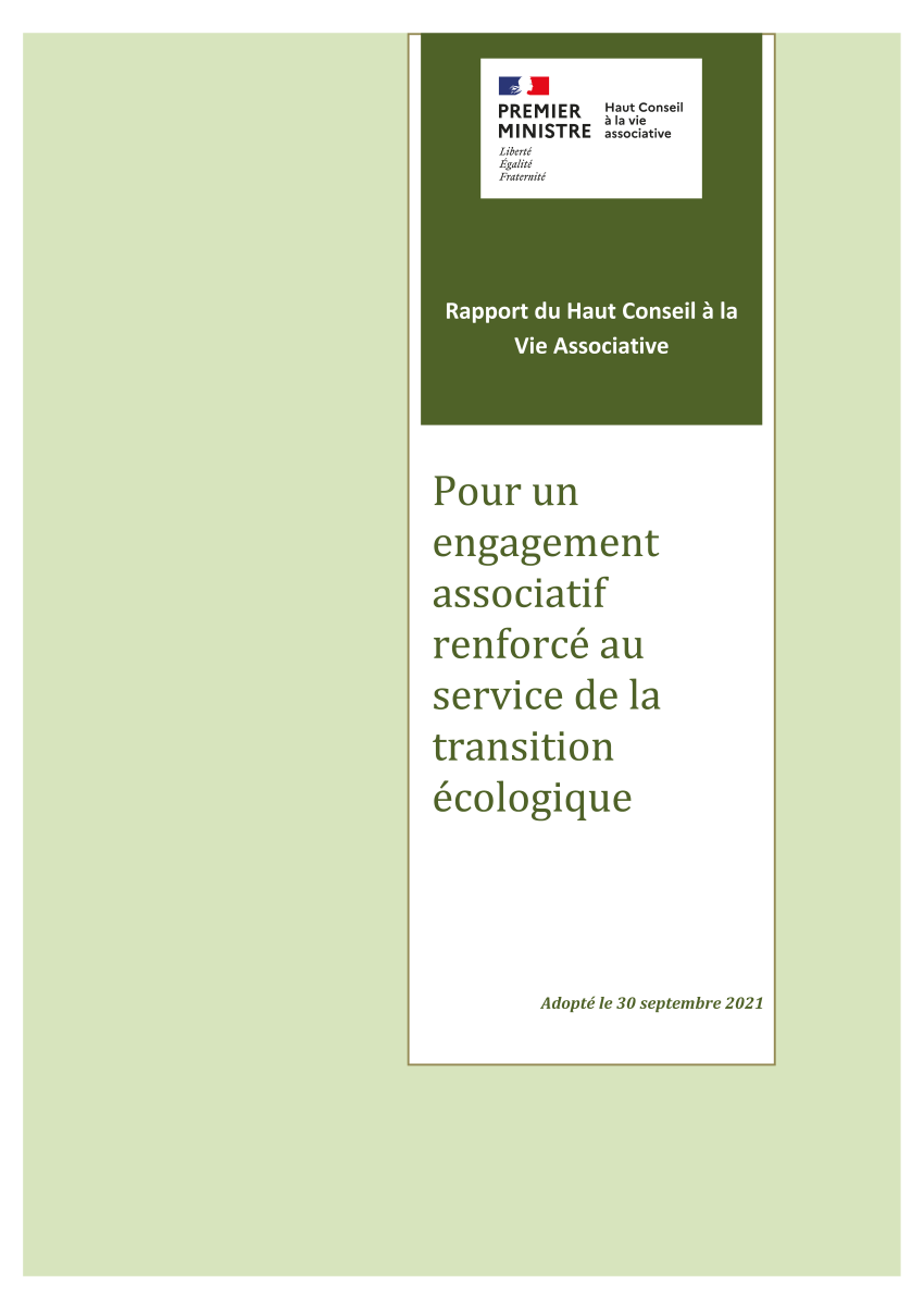 Rapport du Haut Conseil à la vie associative « Pour un engagement associatif renforcé au service de la transition écologique »